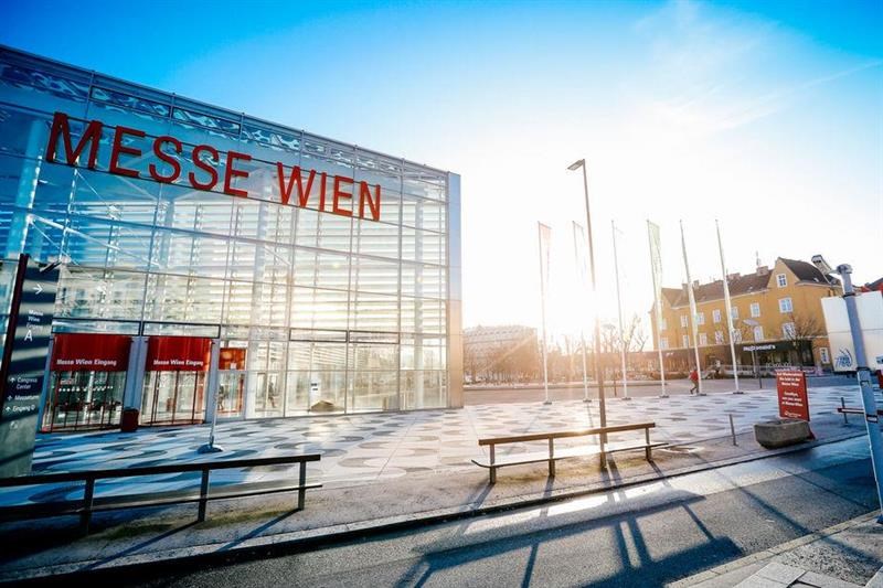 Messe Wien building from outside in sunlight